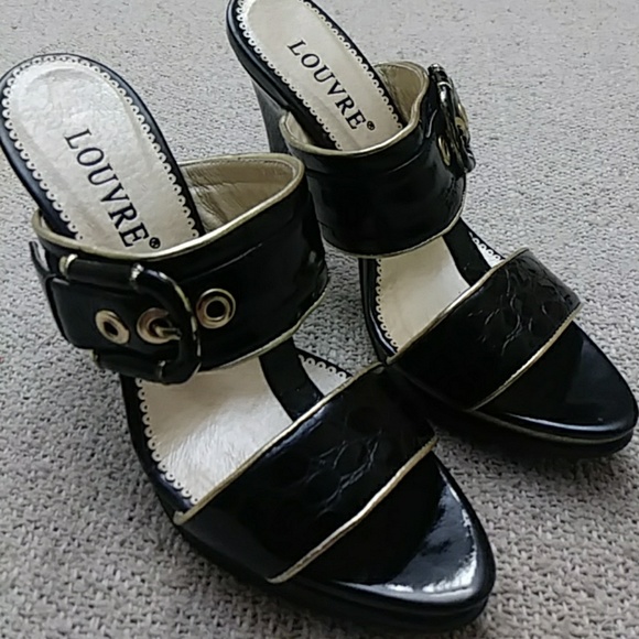 Louvre Shoes - NWOT Black with Gold Trimmed Heels